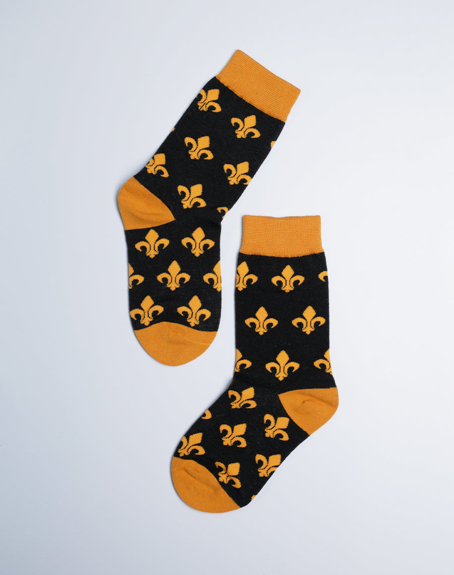 Kids Fleur De Lis Crew Socks - Yellow Black Color Socks