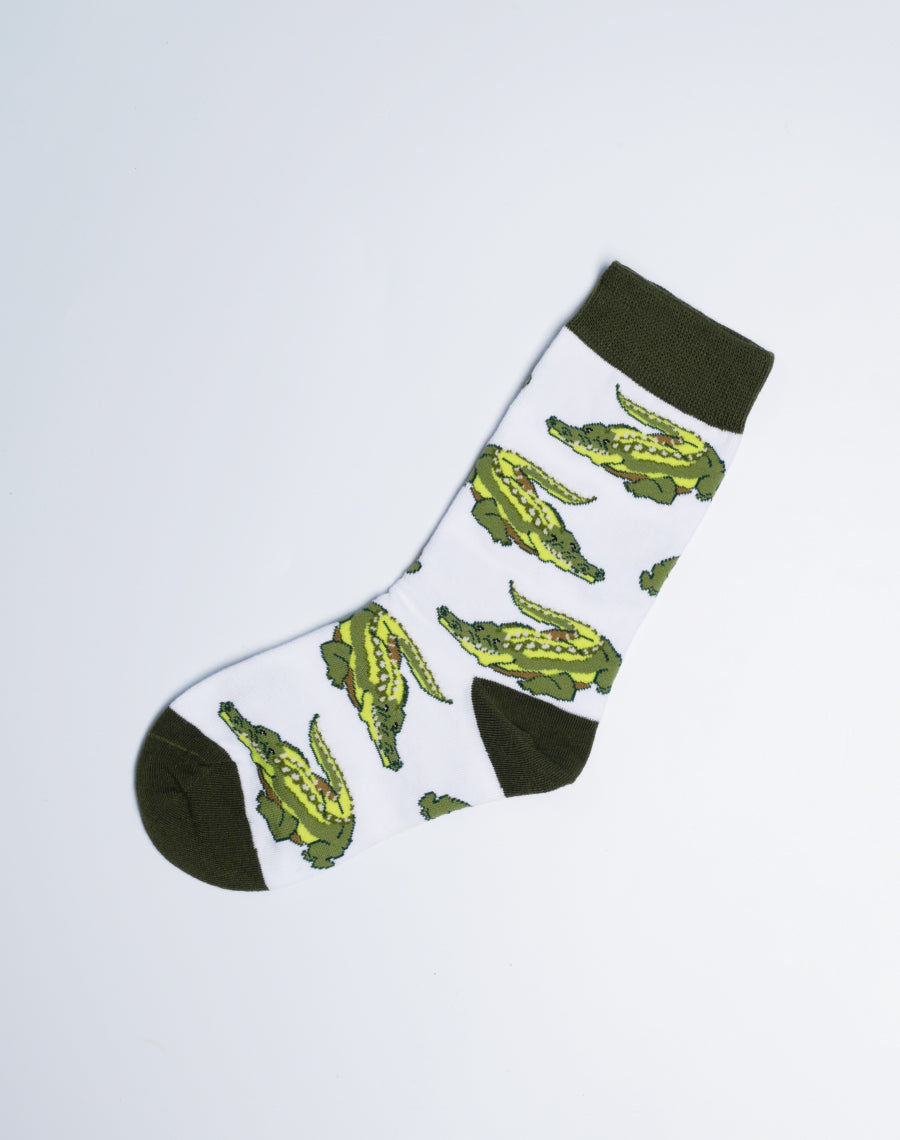 Cotton Made Printed Gator Gator Alligator Crew Socks - White color Cotton made and Machine washable