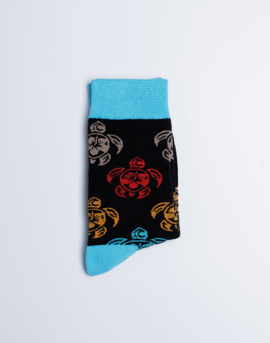Tribal Turtle Printed Black Cotton made Socks for Kids
