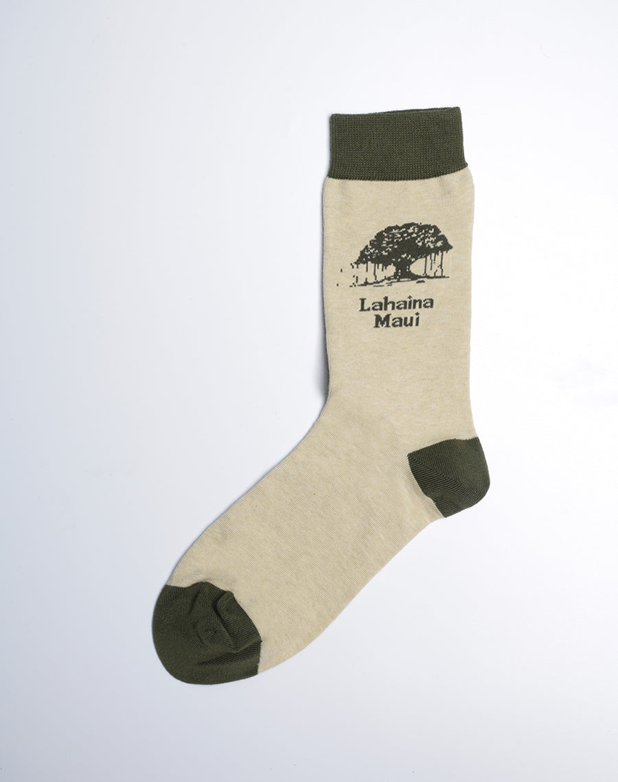 Lahaina Banyan Tree Maui Cotton Made Khaki Color Soccks for Women