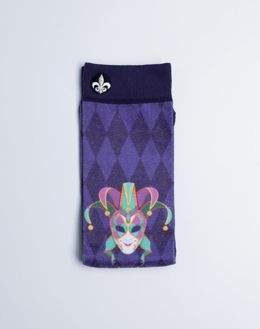 Unisex Purple Color Mardi Gras Printed Crew Socks - New Orleans theme socks