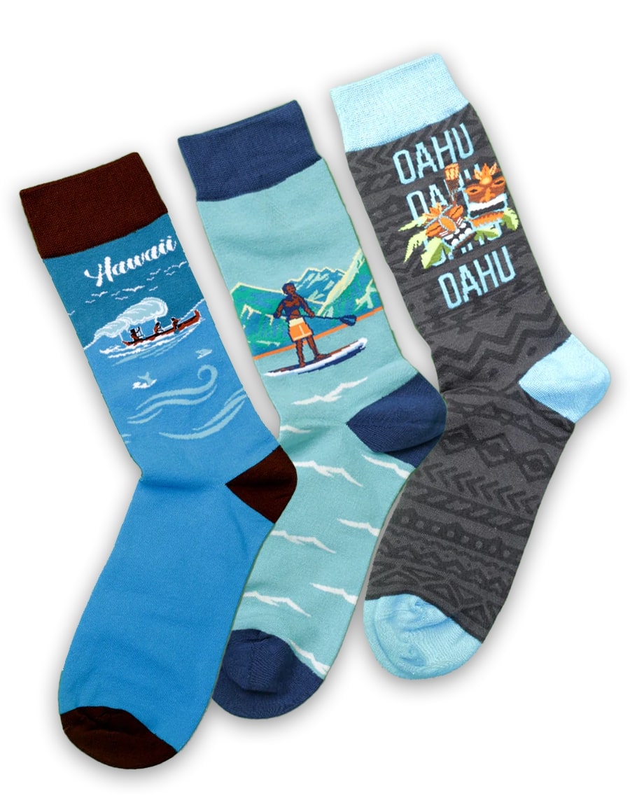 Men’s Aloha Adventures Hawaiian Crew Socks Pack 3-Pair Bundle