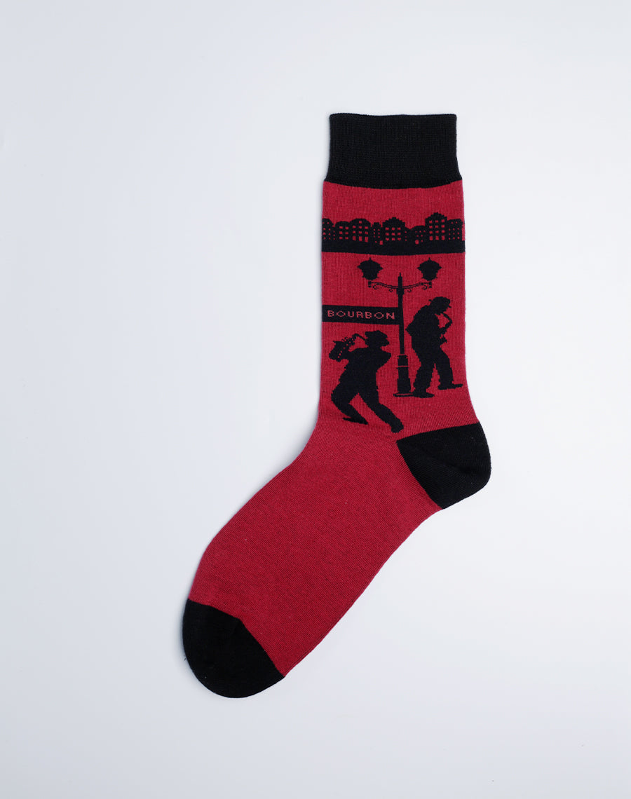 Men's Bourbon Street Jazz Crew Socks - 3 Pair Socks Bundle - Burgundy Color