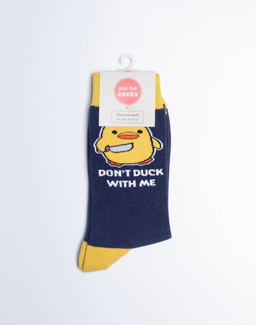 Mens Crew Socks - Funny and Hilarious Duck Printed Navy Blue Socks