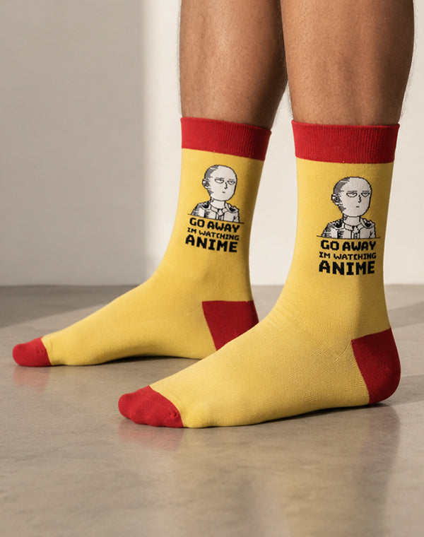 Men's Go Away I'm Watching Anime Crew Socks