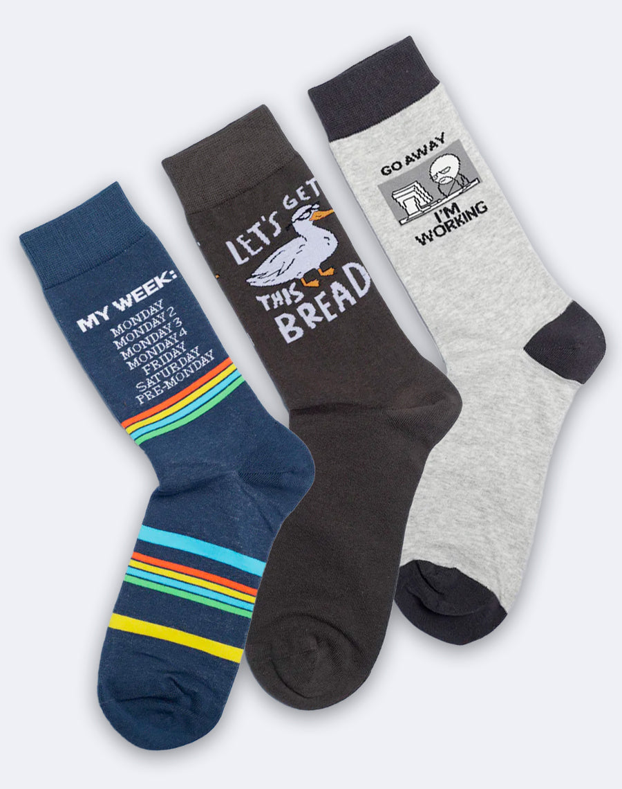 Men's Hustle & Humor Work Crew Socks Pack | 3-Pair Bundle