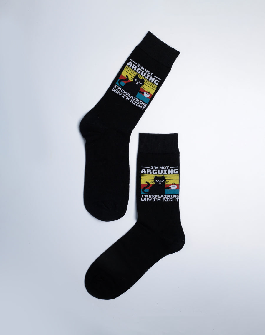 I'm Explaining Funny Cat Crew Socks for Men - Black Cotton Made Socks