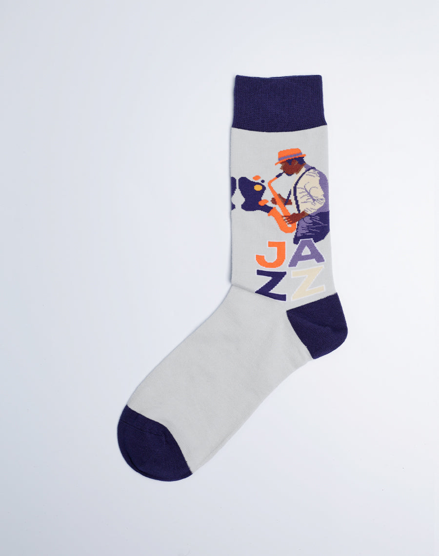 Grey Color - Mens Jazz Musician Cotton Made Crew Socks