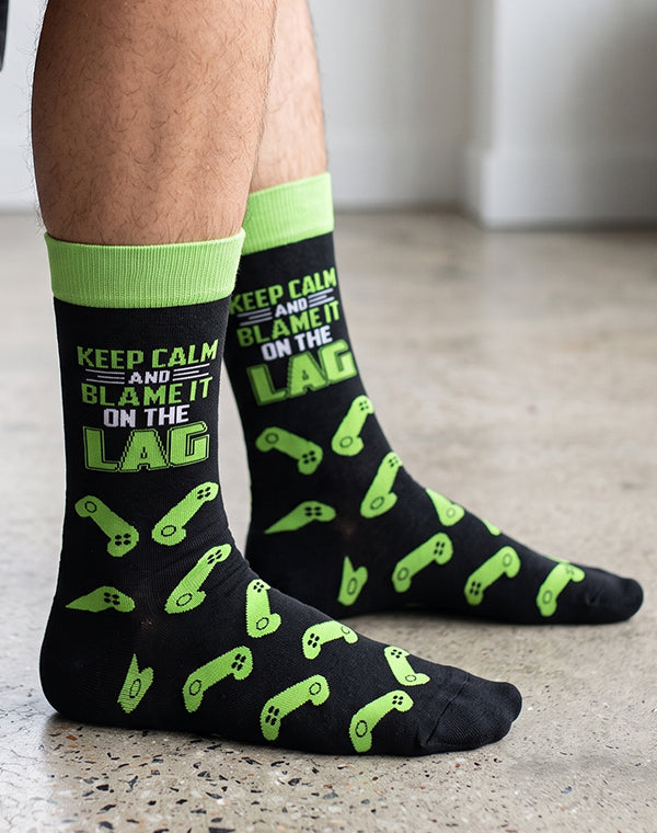Men's Keep Calm & Blame It On The Lag Gaming Crew Socks