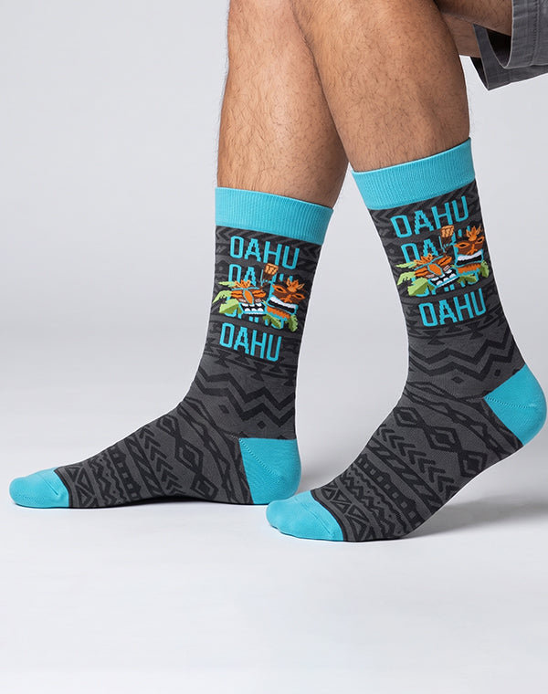 Men's Oahu Tiki Hawaiian Crew Socks