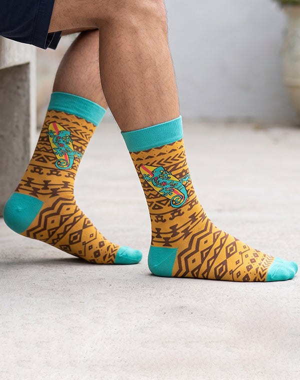 Men's Tribal Gecko Tropical Crew Socks