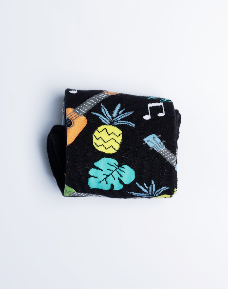 Tropical Socks for Men - Ukulele Printed Black Color Cotton made socks