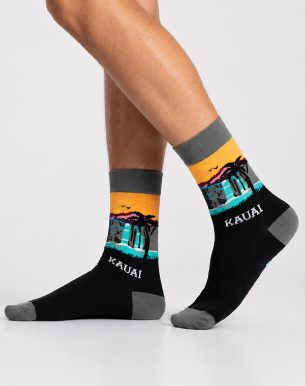 Men's Kauai Waterfall Charcoal Crew Socks