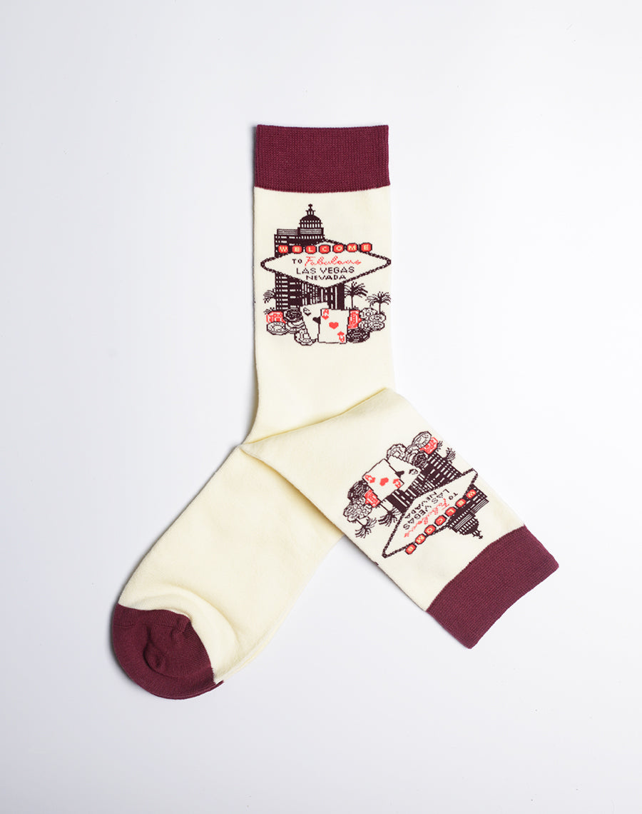 Roll the dice in style! These Las Vegas-themed crew socks bring the casino to your feet.
