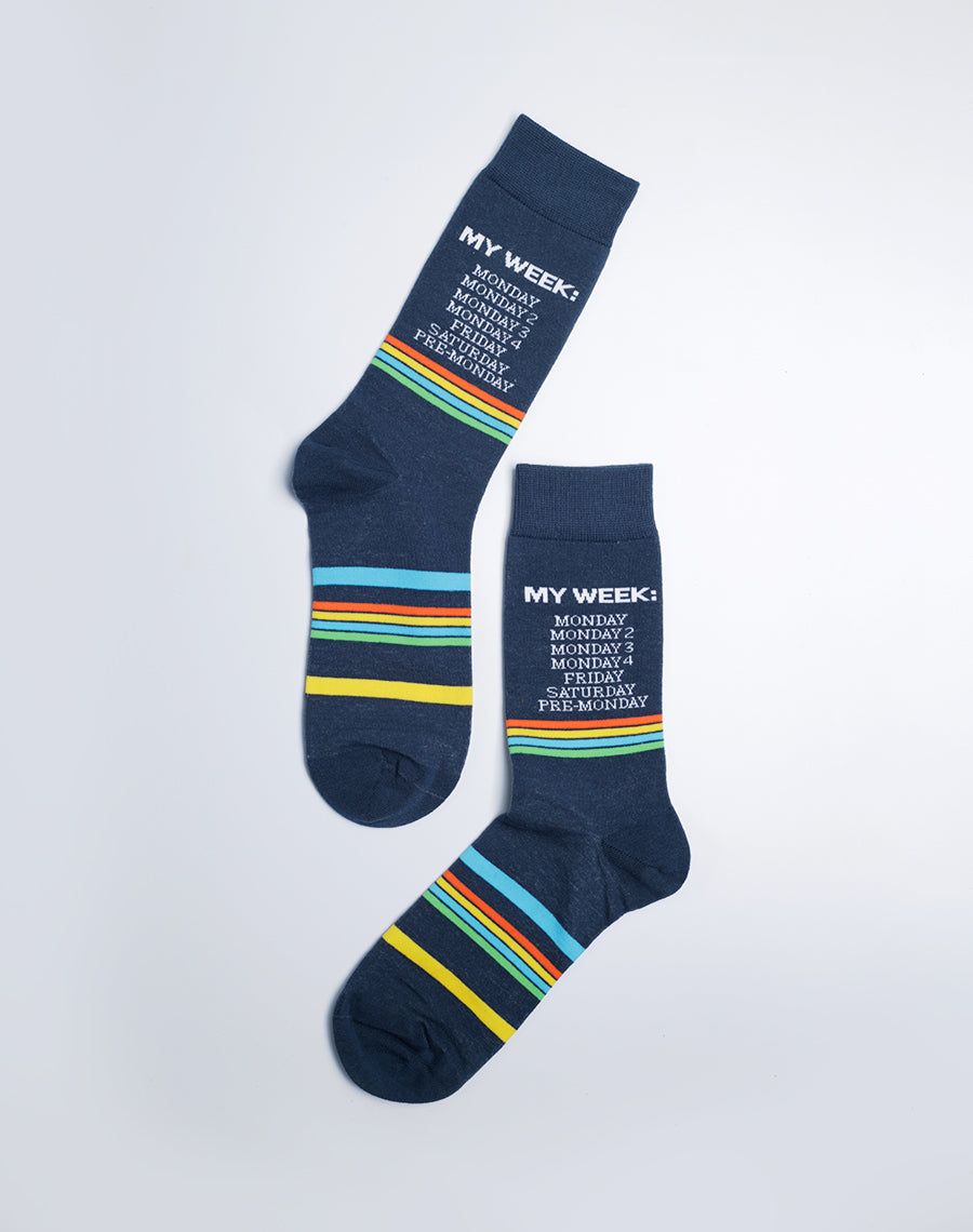 My Week Funny Navy Blue Color Socks for Men - Cotton Made