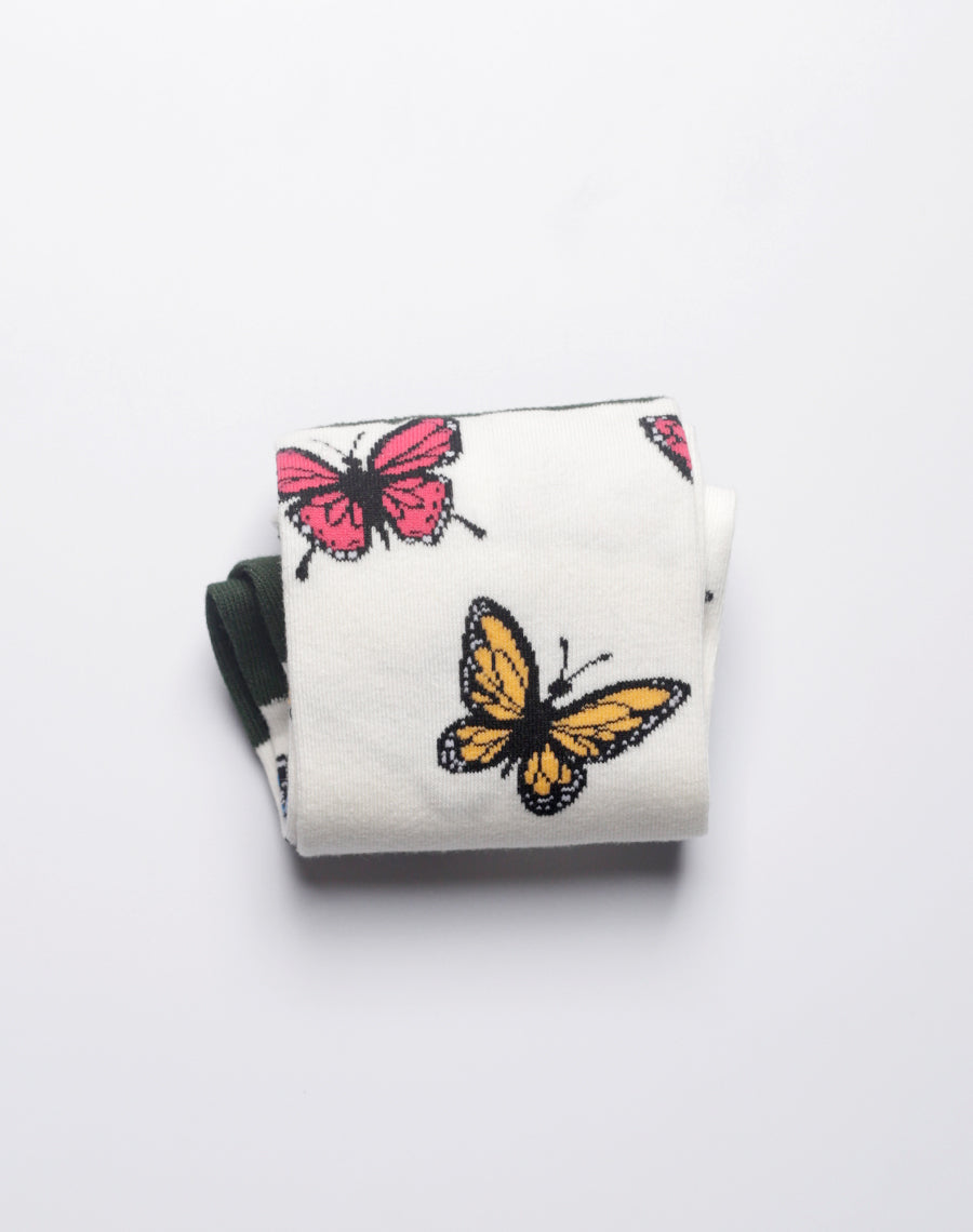 Nature inspired socks with a bunch of butterflies in detailed and colorful design