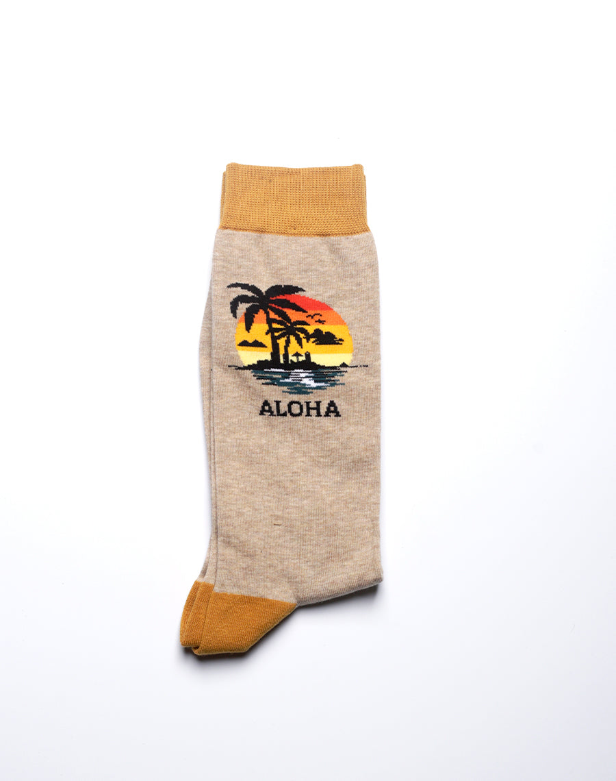 Neutral tone socks with relaxed tropical island vibe