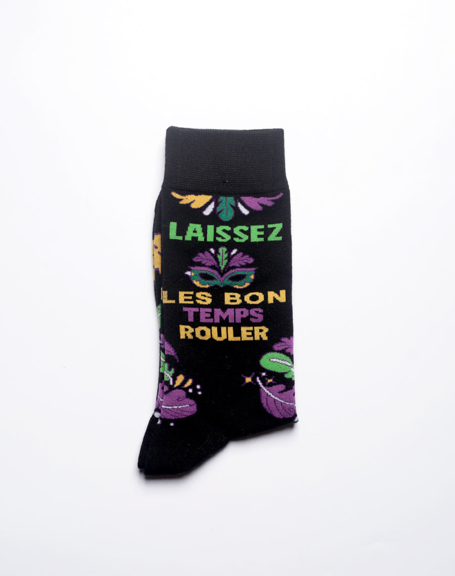 Party-ready black socks inspired by New Orleans carnival vibes