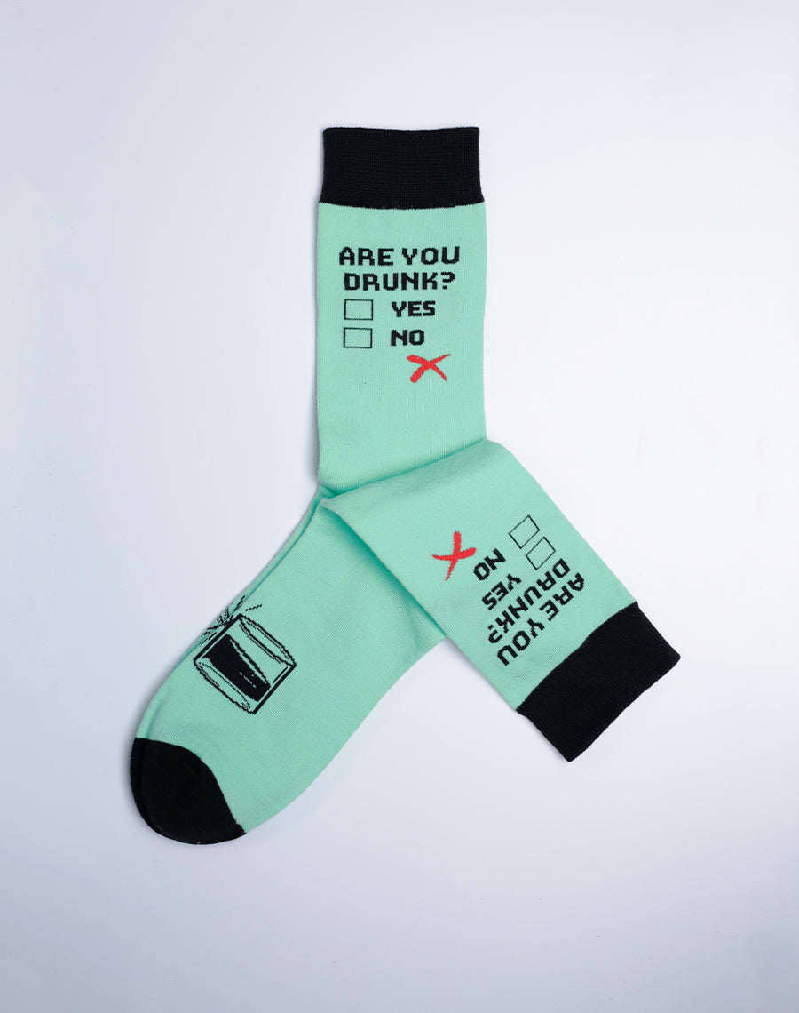 Men's Are You Drunk Crew Socks - Cotton made teal color socks