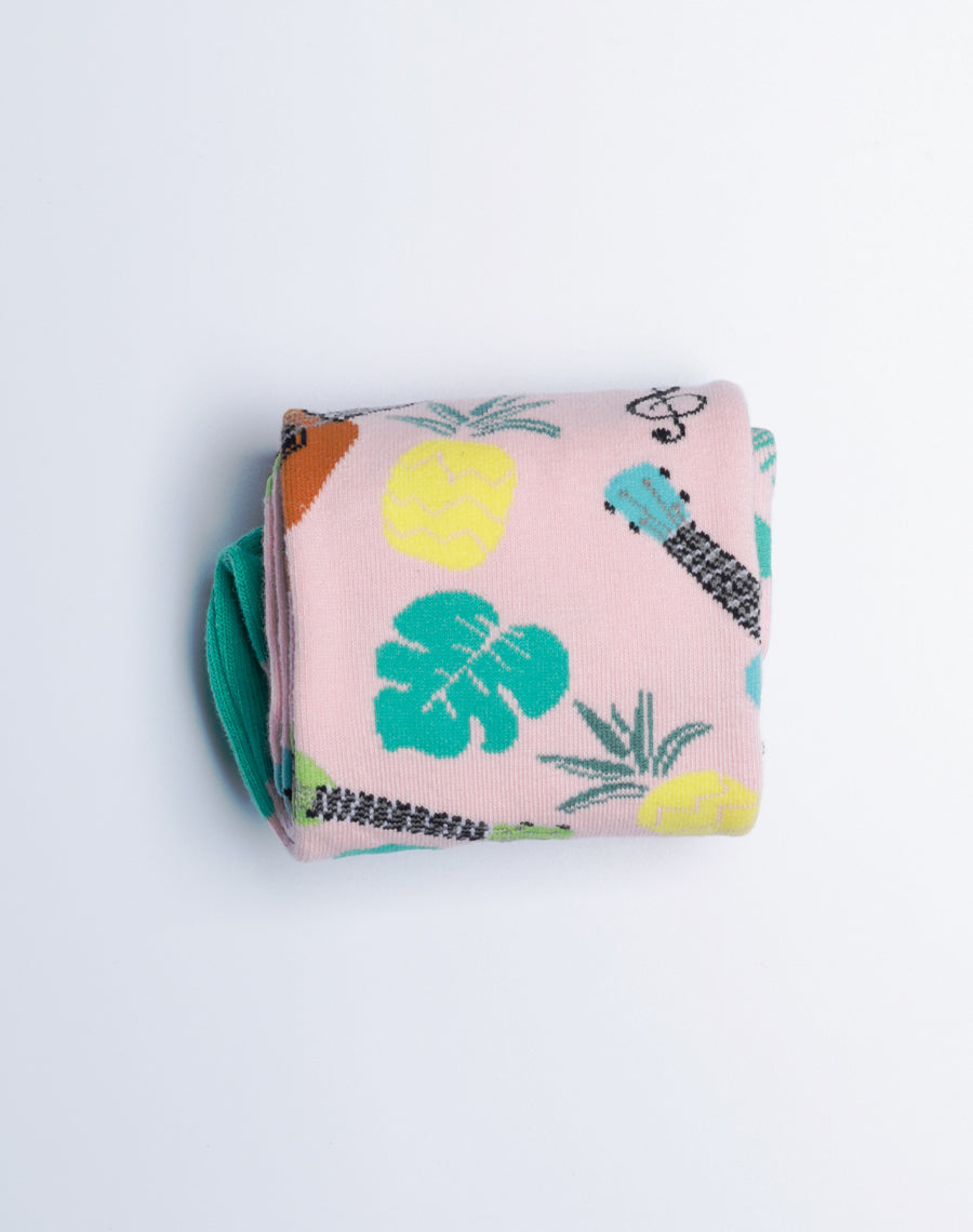 Pink color Tropical Ukulele Socks for Women