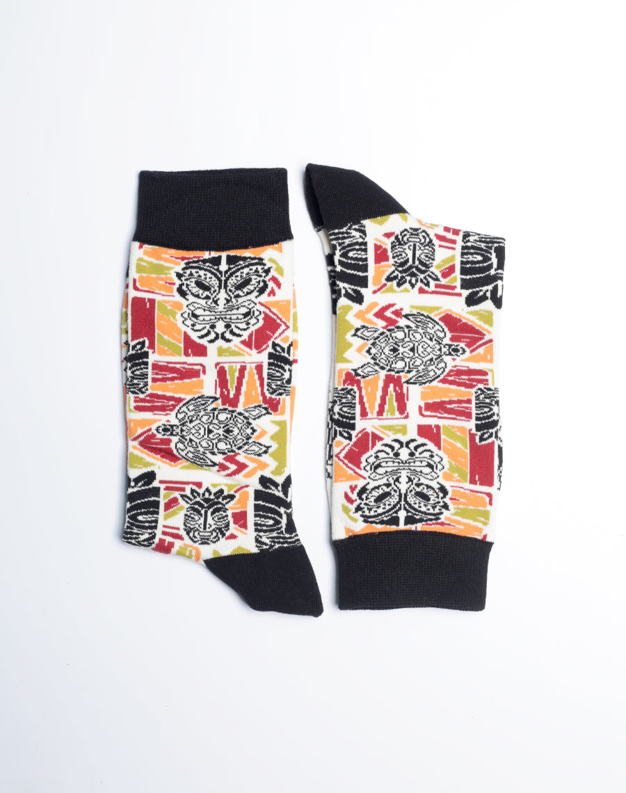 Pair of Socks with Multicolor Designs  for Men - Tribal Themed Socks
