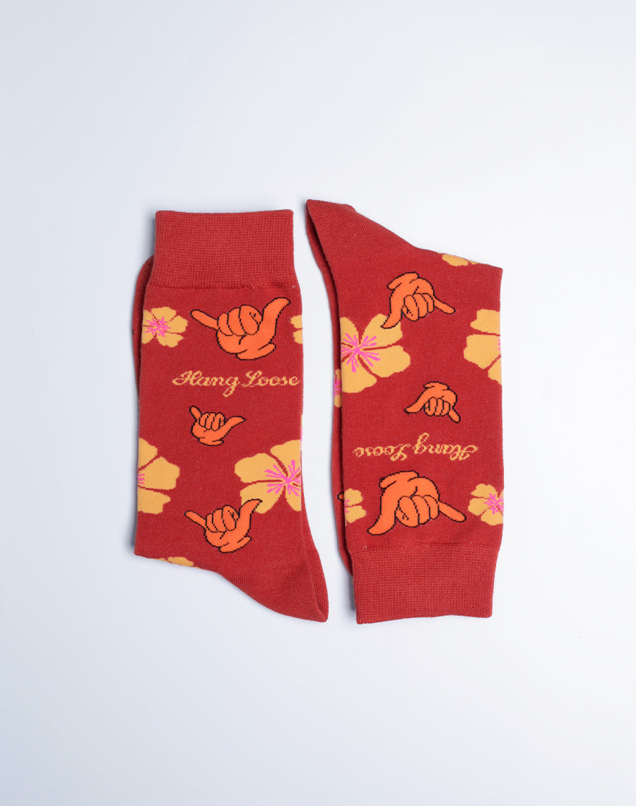 Crazy Socks for Men - Hang Loose Red Printed Floral Socks