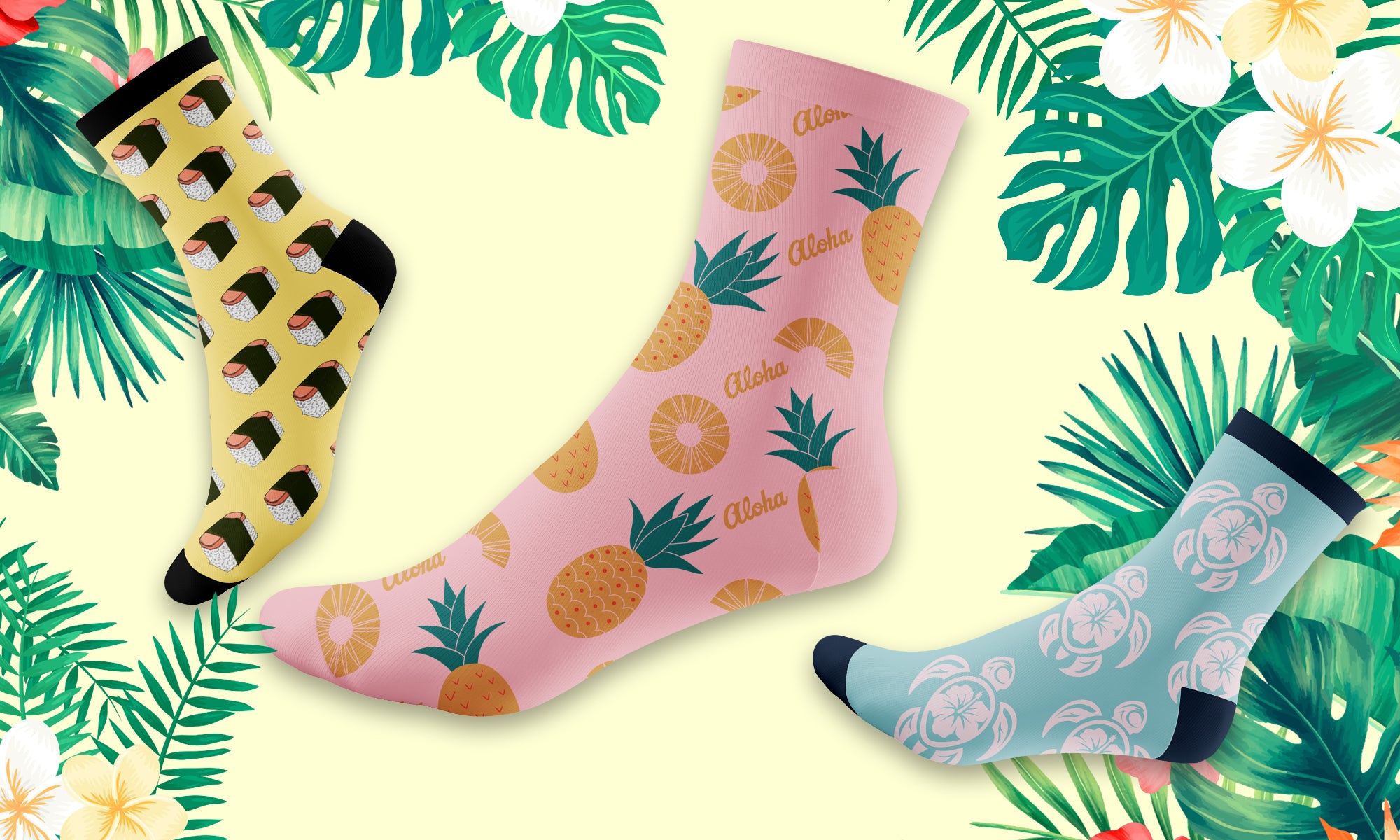 Pink Yellow Blue Color Tropical Socks - Desktop