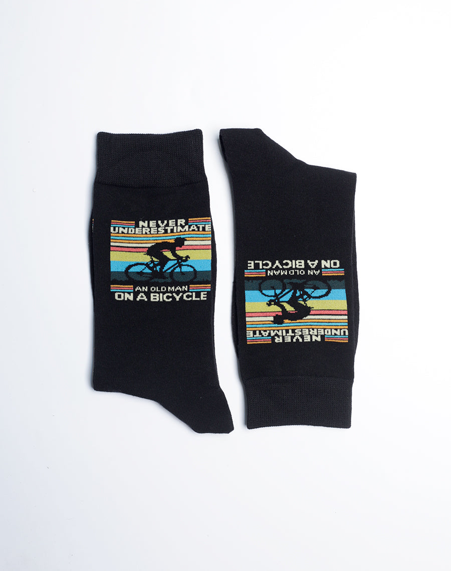 Black Color Comfy Funny Bicycle Quotes Printed Socks for Men