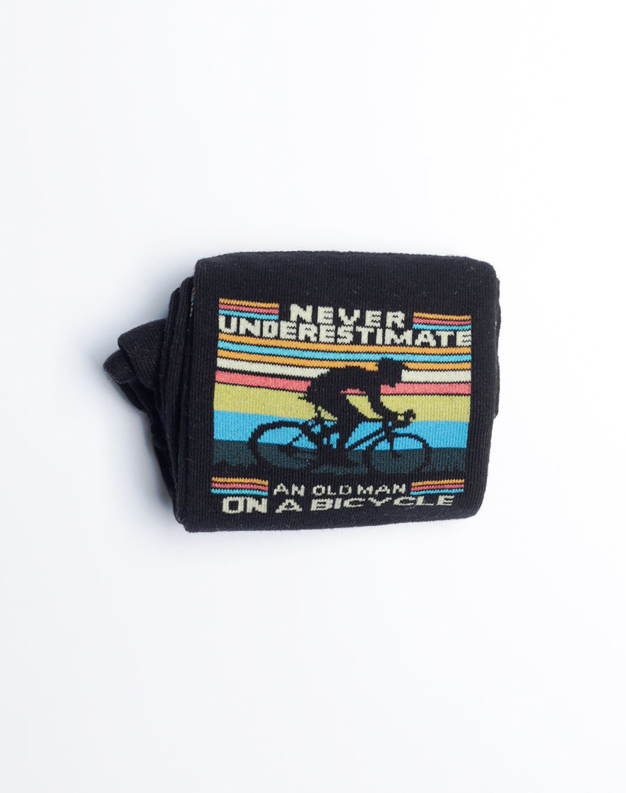 Mens Socks - Black Color - Never Underestimate an Old Man on a Bicycle - Printed socks