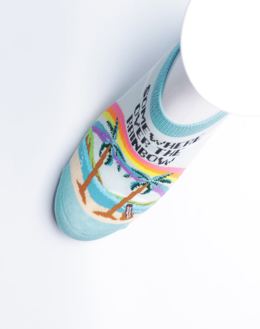 Novelty No Show Ankle Socks for Women - Somewhere over the Rainbow Hawaiian Socks