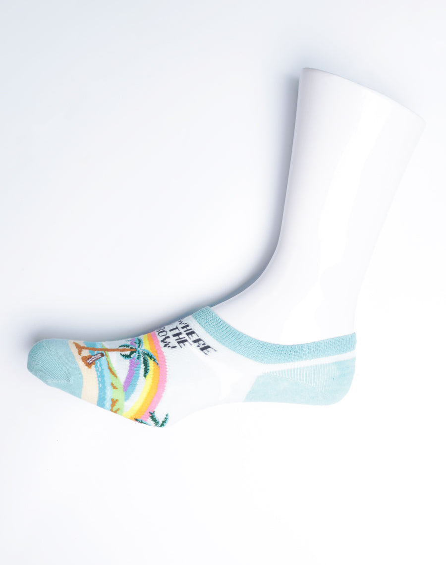 Multicolor Somewhere Over the Rainbow Hawaiian No Show Socks for Women