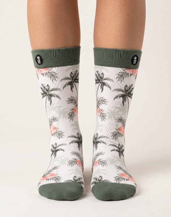 Tropical Palm Oasis Printed Crew Socks