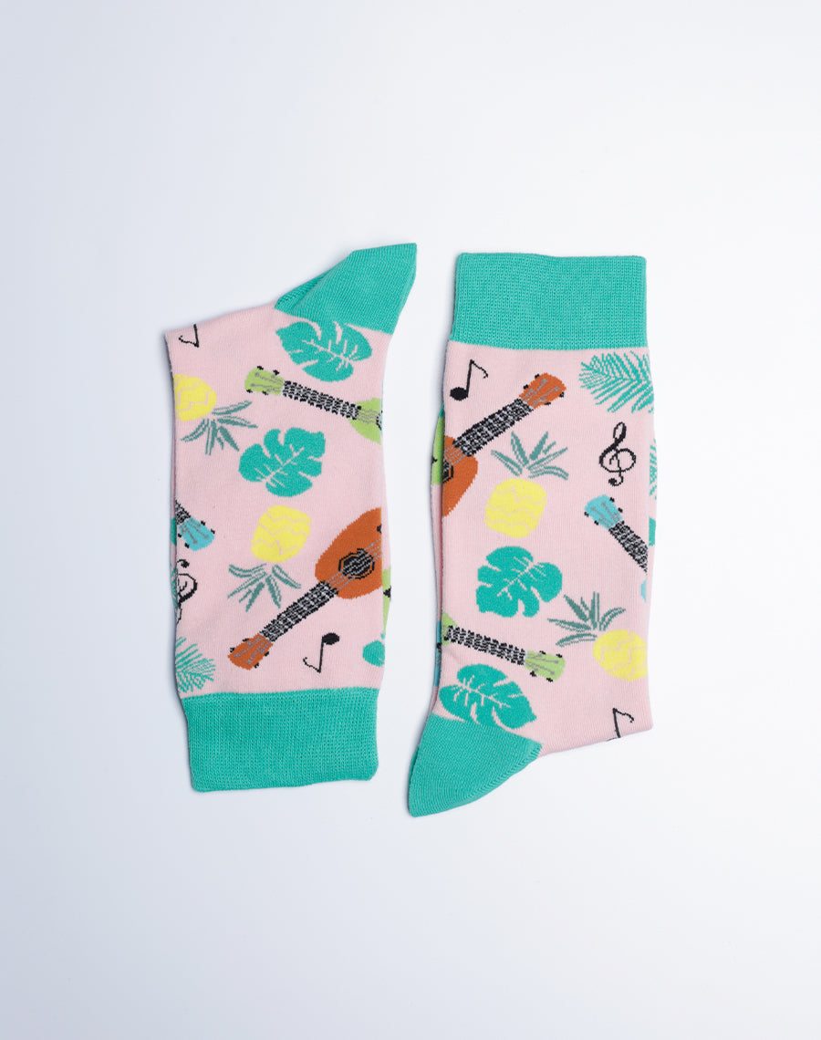Womens Crew Socks - Tropical Ukulele Hawaii Theme Socks for Ladies