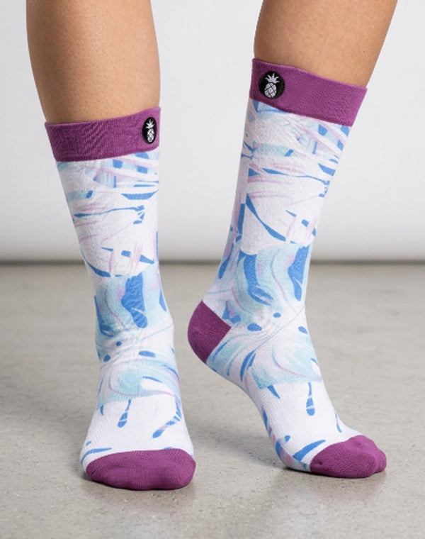 Unisex Neon Palm Leaves Tropical Printed Crew Socks