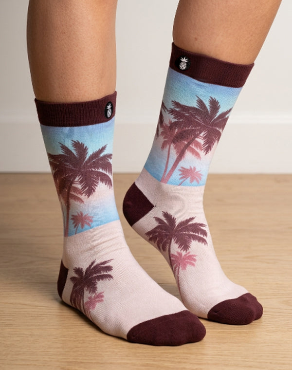 Unisex Palm Haze Tropical Printed Crew Socks