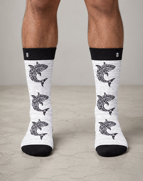 Unisex Tribal Great White Shark Printed Crew Socks