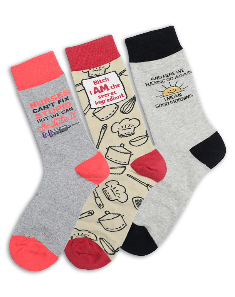 Women's Graphic Funny Crew Socks | 3-Pair Bundle