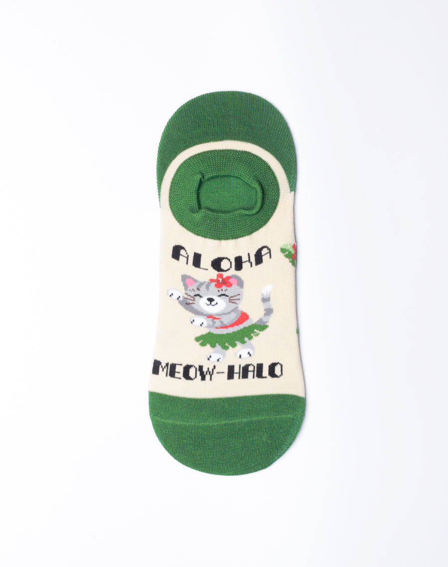 Meowhalo Aloha Cat Socks - Ankle Socks for Women - Cute Funny - Hawaiian theme Socks
