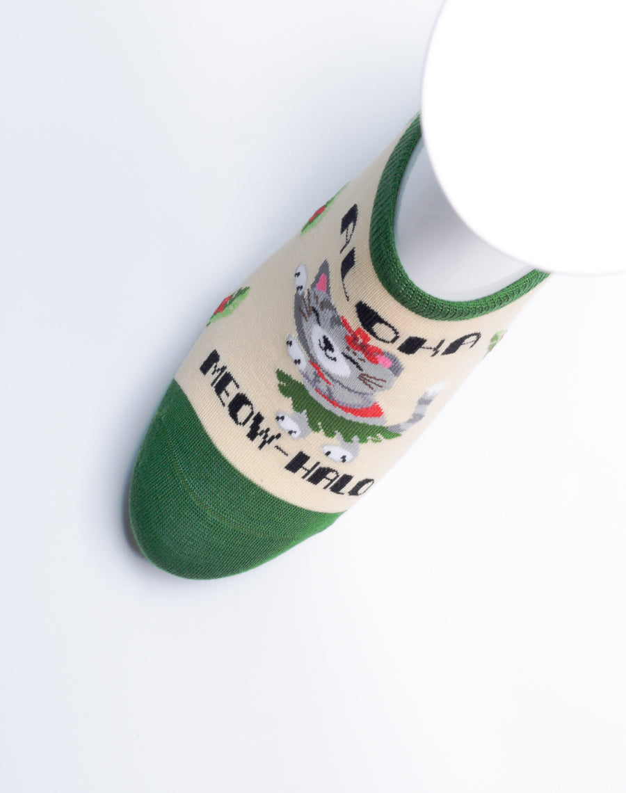 Women's Aloha Meowhalo Cat No Show Socks - Multicolor Cute Cotton Made socks