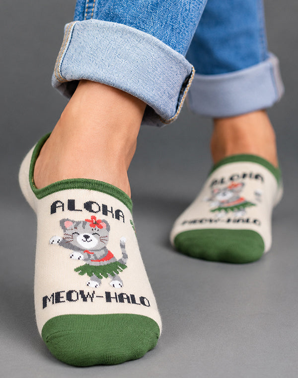 Women's Aloha Meowhalo Cat No Show Socks