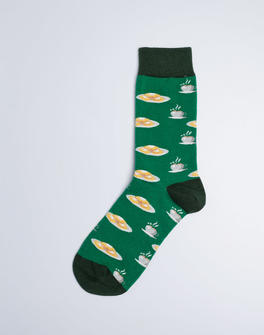Green Color Cotton Made - Beignet and Coffee Socks