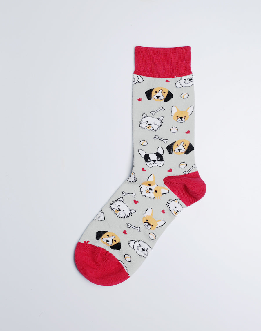 Better Life Dog Womens Cotton Made Crew Socks - Grey Red Color Socks