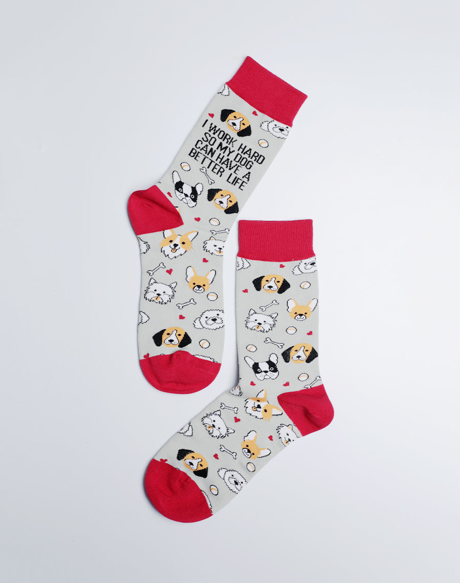 Women's Better Life Dog Crew Socks - Cotton made Grey Color Socks