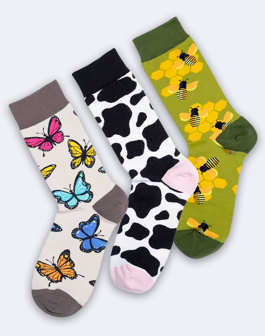 Women’s Creatures and Cuteness Animal Crew Socks Pack  3-Pair Bundle