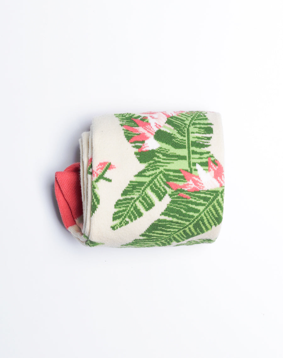 Folded Womens Cotton made Sand Color Floral Leaves Printed Socks