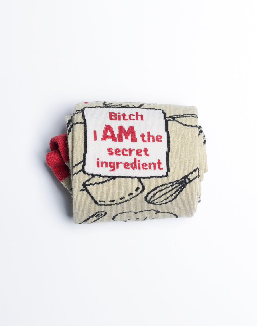 Funny Socks with Quotes for Women - Sand Color Utensils Printed Socks with red heels and toes