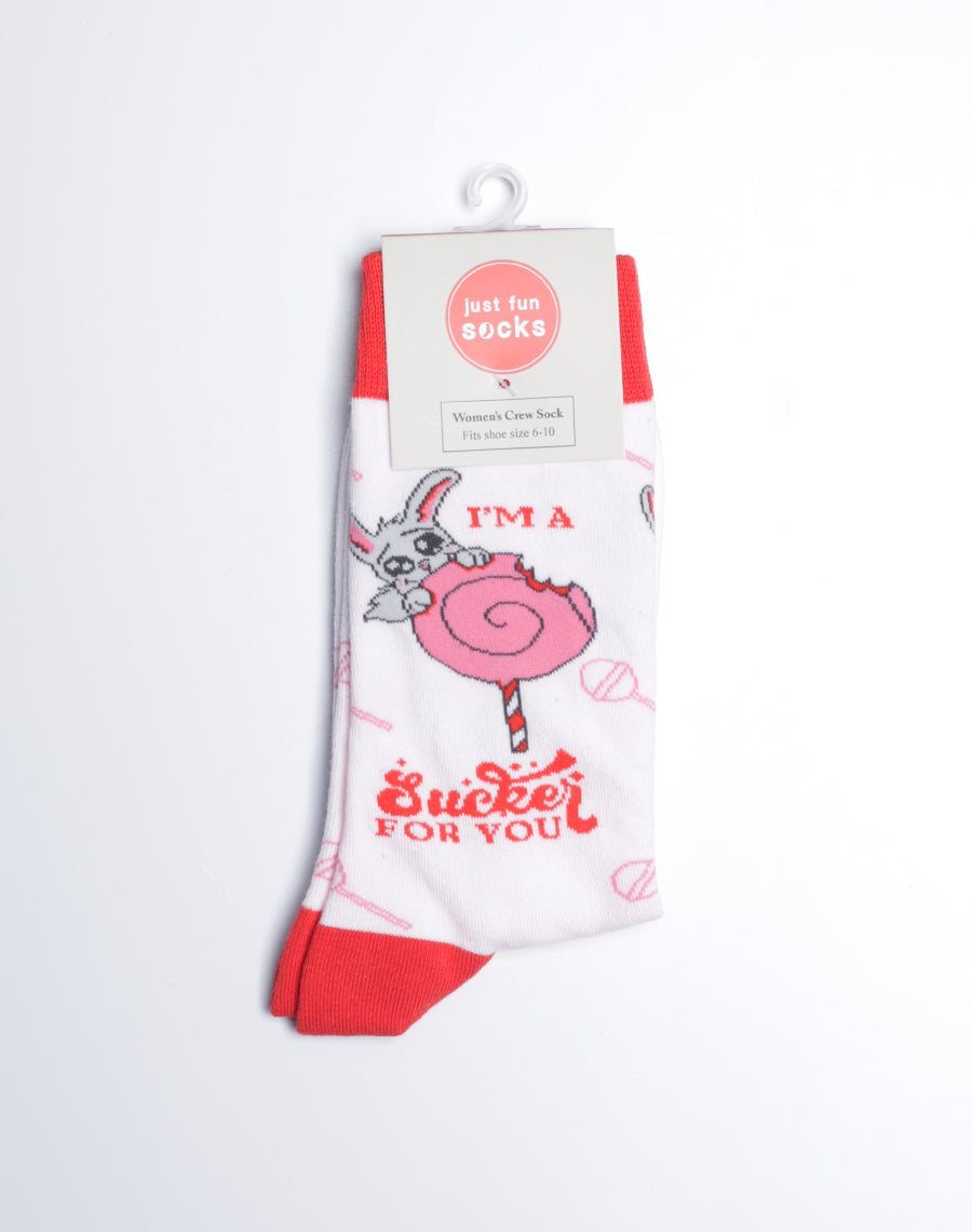 Funny Premium Quality Cotton Made Crew Socks for Women - Pink Color - Bunny Printed