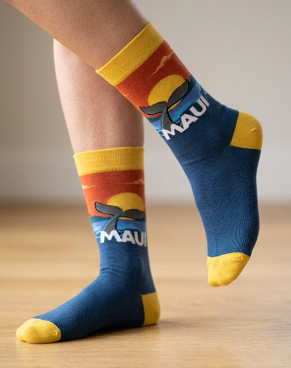 Women's Maui Sunset Whale Fluke Crew Socks