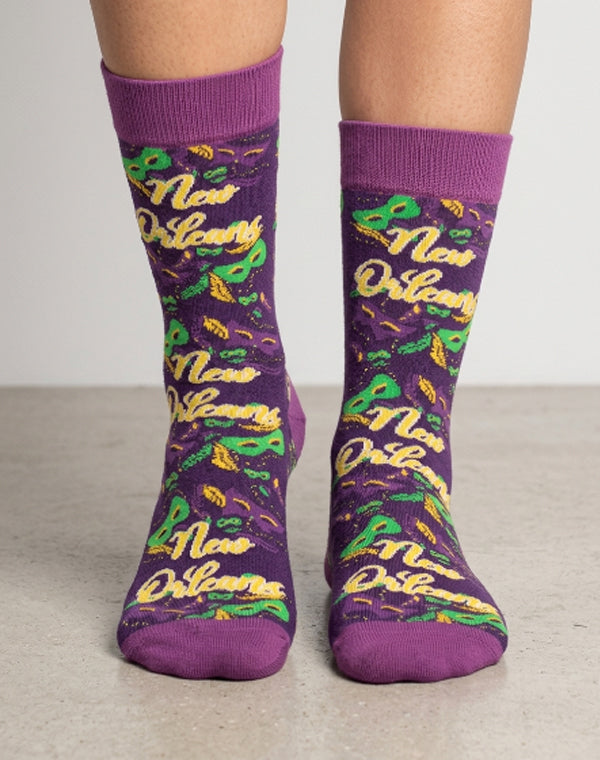 Women's New Orleans Mardi Gras Masquerade Crew Socks