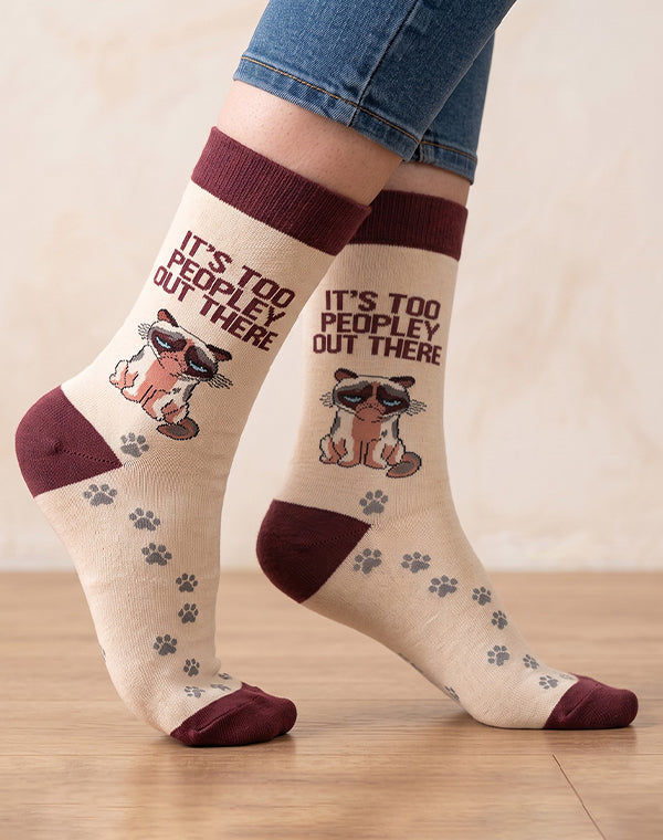 Women's Too Peopley Out There Funny Cat Crew Socks